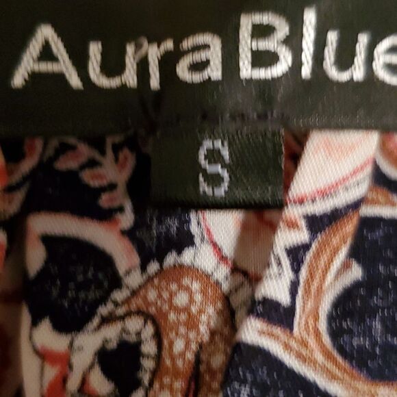 Aura Blue Long Sleeve Floral Paisley Peplum Top Size Small - Picture 8 of 9